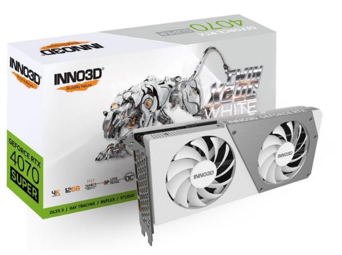 GeForce PCI-E RTX4070 Super Inno3D 12GB GDDR6X Twin X2 OC White [N407S2-126XX-186162W] (1xHDMI 2.1, 3xDP 1.4a) (192-bit, PCI-E 4.0)