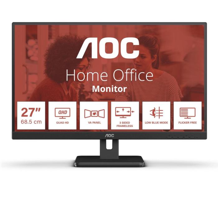 27’’ AOC 27E3UM (VA WLED, 1920x1080, 300, 4ms, 75Hz) (HDMI 1.4, DP 1.2, 2xUSB 3.0) głośniki, czarny
