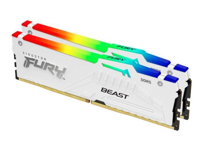 DDR5 64GB (2x32GB) 5600 MHz Kingston Fury Beast White RGB XMP CL40 40-40-40 1.25V [KF556C40BWAK2-64]