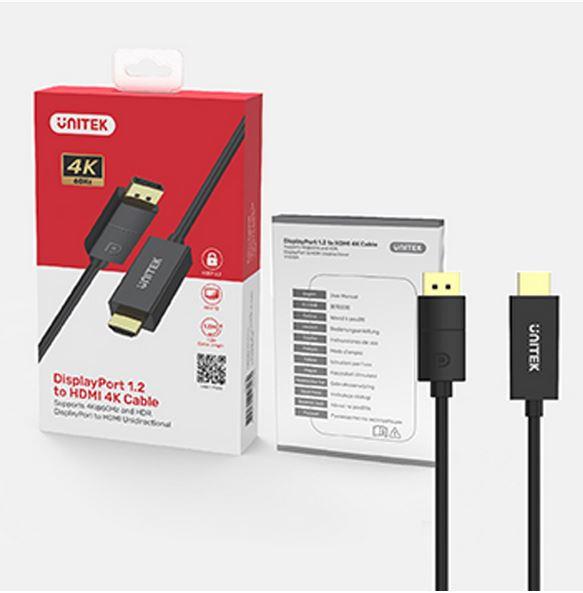 Unitek Kabel DisplayPort M 1.2 / HDMI 2.0 4K@60Hz (miedziane żyły) (1.8m) [V1608A]
