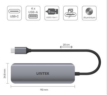 Unitek H1107B USB-C Hub (4xUSB 3.1, 1 x USB-C Power Delivery)