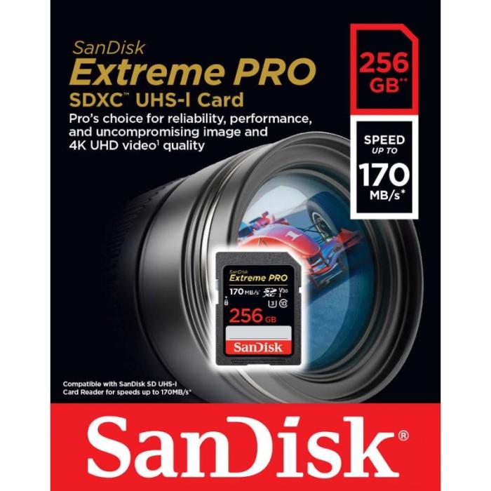Secure Digital 256GB Sandisk SDXC Extreme Pro V30 UHS-I U3 (170/90MB/s) [SDSDXXY-256G-GN4IN]