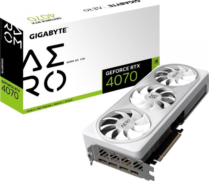 GeForce PCI-E RTX4070 Gigabyte 12GB GDDR6X Aero OC V2 [GV-N407TAERO OCV2-12GD] (1xHDMI 2.1a, 3xDP 1.4a) (192-bit, PCI-E 4.0)