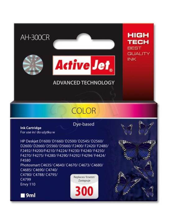 AH-300CR (300) - kolor, wkład z atramentem ActiveJet, 9 ml, zamiennik CC643EE (HP Deskjet D1600, D1660, D1668, D2500, D2530, D2545, D2560, D2563, D2566, D2568, D2600, D2660, D5560, D5563, D5660, F2400)