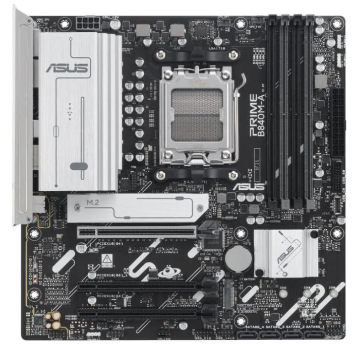 Asus PRIME B840M-A-CSM (AMD B840) [AM5, 4xDDR5 do 7600MHz, (HDMI 2.1, 2xDP 1.4a) (3xM.2, 1xPCIe 4.0 x16, 2xPCIe 3.0 x16 (x1)), micro ATX]