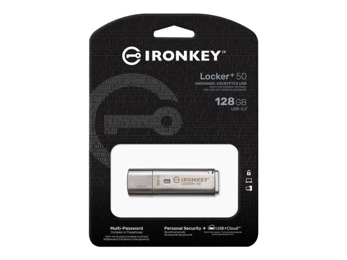 Kingston IronKey Locker+ 50 128GB USB 3.2 (145/115MB/s) AES w/256bit Encryption (szyfrowany) [IKLP50/128GB]