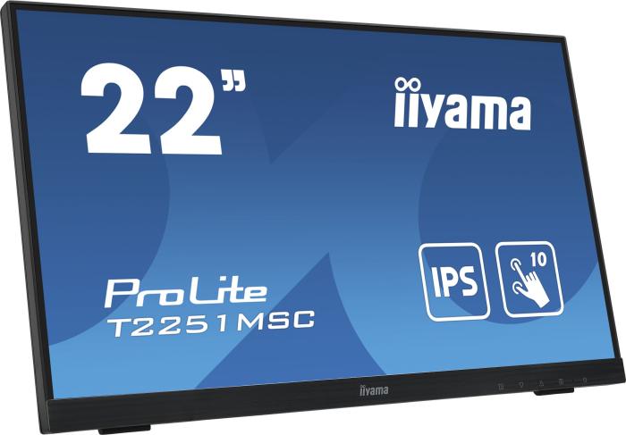 22’’ Iiyama T2251MSC-B1 (IPS dotykowy, 1920x1080, 250, 5 000 000:1, 7ms, 60Hz) (VGA, HDMI, DP, USB 2.0) (VESA) głośniki, czarny