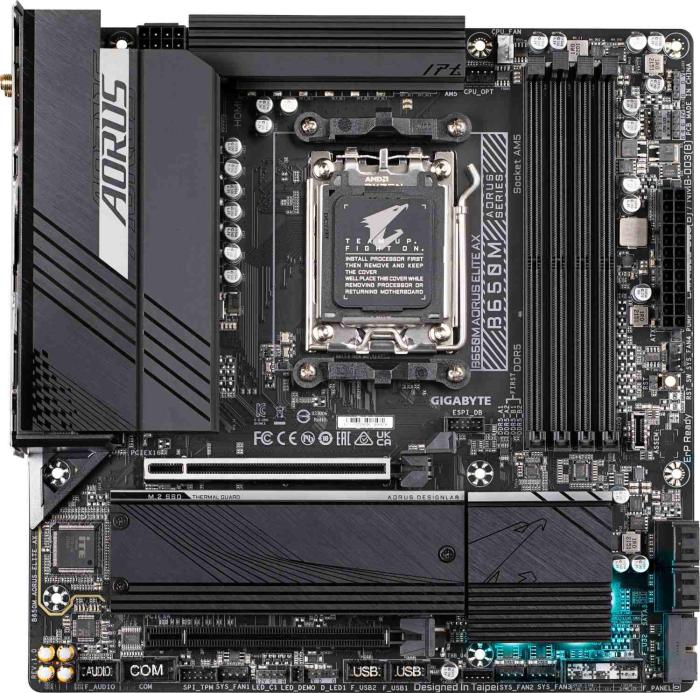 Gigabyte B650M AORUS ELITE AX (AMD B650) [AM5, 4xDDR5 do 8000MHz, (HDMI 2.1, DP 1.4) (2xM.2, 1xPCIe 4.0 x16, 1xPCIe 4.0 x16 (x4), WiFi 6E, BT 5.3, micro ATX]