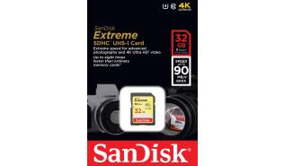 Secure Digital 32GB Sandisk SDHC Extreme Class 10 UHS-I U3 (90MB/s) [SDSDXVE-032G-GNCIN]
