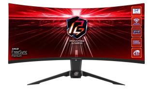 (34) Asrock PG34WQ15R2B (VA LED zakrzywiony, 3440x1440, 550, 1ms, 165Hz) (DP, 2xHDMI, Audio) głośniki, czarny