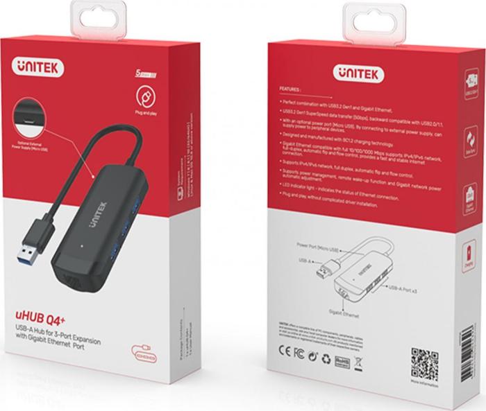 Unitek H1111A USB 3.0 Hub (3 x USB 3.0, Gigabit LAN RJ45)