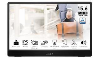(15) 15.6  MSI PRO MP161 E2  (IPS 16’’ (15.6’’ widoczny) 1920 x 1080 Full HD (1080p) @ 60 Hz) 600:1, 4 ms, Mini HDMI, 2xUSB-C, głośnik(i) czarny