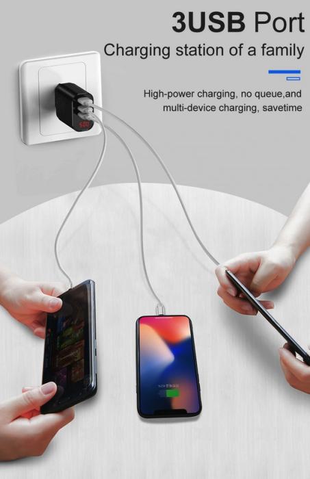 Baseus Quick Charge LED uniwersalna ładowarka (zasilacz) sieciowa 230V / 3xUSB (max. 5V 3.4A) [CCALL-BH01]