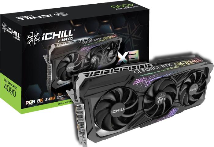 GeForce PCI-E RTX4090 Inno3D 24GB GDDR6X iCHILL X3 [C40903-246XX-1833VA47] (1xHDMI 2.1, 3xDP 1.4a) (384-bit, PCI-E 4.0)