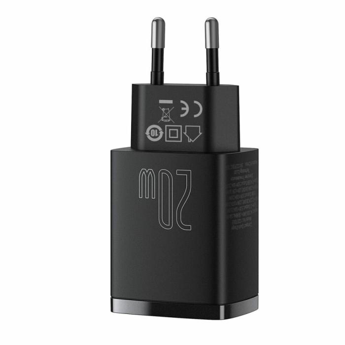 Baseus uniwersalna ładowarka (zasilacz) sieciowa 230V / 1xUSB-A (5V 3A 15W / 9V 2A 18W / 12V 1.5A 18W), 1xUSB-C (5V 3A 15W / 9V 2.22A 20W / 12V 1.5A 20W) [CCXJ-B01]