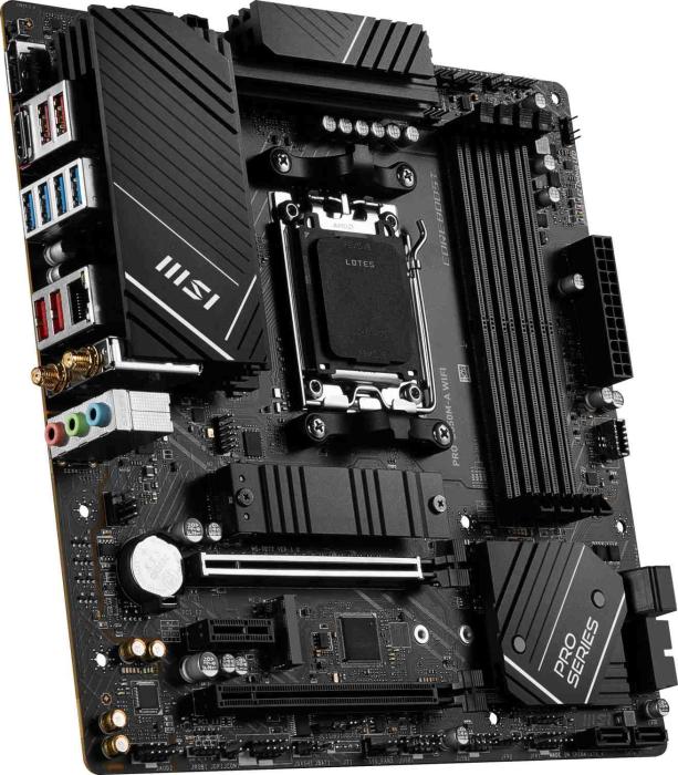MSI PRO B650M-A WIFI (AMD B650) [AM5, 4xDDR5 do 7200MHz, (HDMI 2.1, DP 1.4) (2xM.2, 1xPCIE 4.0 x16, 1xPCIe 4.0 x16 (x4), 1xPCIe 3.0 x1), WIFI 6E, BT 5.3, micro ATX]