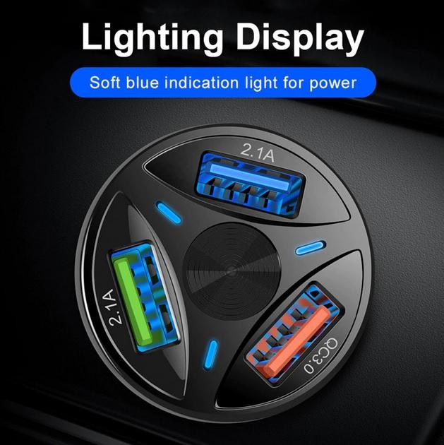 Tkey Ładowarka samochodowa QuickCharge 3.0 (QC 3.0) LED (12-32V) (9V/12V 1.8A, 5V 7A) 48W 3xUSB [ADP-369]