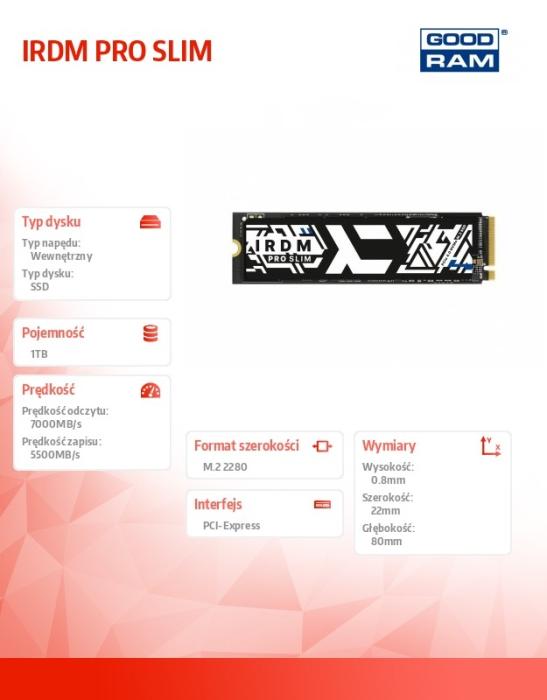 Goodram IRDM Pro Slim 1TB SSD M.2 2280 PCIe Gen4x4 nVMe TLC (radiator) (7000/5500 MB/s) [IRP-SSDPR-P44S-1K0-80]