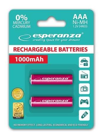 Esperanza akumulatory AAA 1000 mAh Ni-MH (2 szt.) (czerwony) [EZA101R]