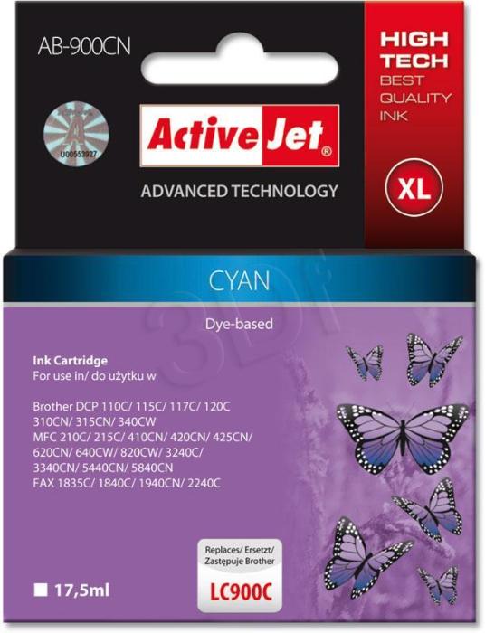 AB-900CN - cyan, wkład z atramentem ActiveJet, 17,5 ml (zamiennik LC900C) (DCP-110C, 115C, 117C, 120C, 310CN, 340CN, MFC-210C, 215C, 3240C, 3340C, 410CN, 425C, 5440CN, 5840C)