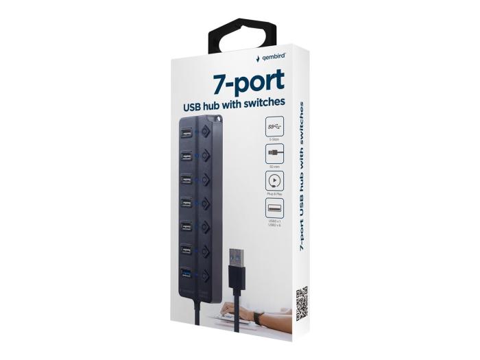 Gembird USB-A HUB (1xUSB 3.1, 6xUSB 2.0) włączniki dla każdego portu [UHB-U3P1U2P6P-01]
