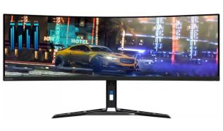 (45) 44.5 Lenovo Legion R45w-30 (VA LED zakrzywiony, 5120x1440, 450, 4ms, 99%sRGB, HDR400, 165Hz) (2xHDMI 2.1, 1xDP 1.4, 1xUSB-C 3.0/DP 1.4, 3xUSB-A 3.0, 1xUSB-B 3.0) głośniki (2x3W), czarny [67B1GAC3EU]
