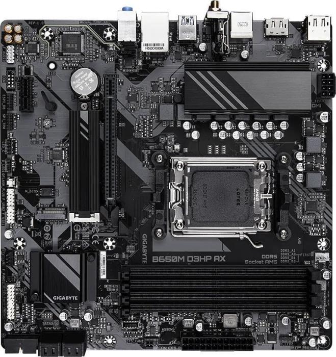 Gigabyte B650M D3HP AX (AMD B650) [AM5, 4xDDR5 do 7600MHz, (HDMI 2.1, 2xDP 1.4) (2xM.2, 1xPCIe 4.0 x16, 1xPCIe 3.0 x1), WiFi 6E, BT 5.3, micro ATX]