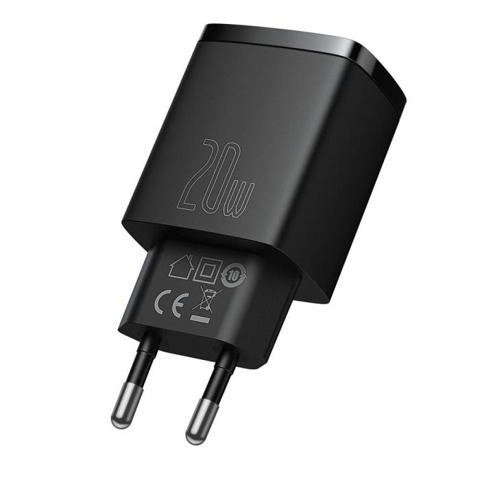 Baseus uniwersalna ładowarka (zasilacz) sieciowa 230V / 1xUSB-A (5V 3A 15W / 9V 2A 18W / 12V 1.5A 18W), 1xUSB-C (5V 3A 15W / 9V 2.22A 20W / 12V 1.5A 20W) [CCXJ-B01]