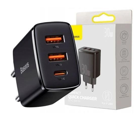 Baseus Quick Charge 3.0 PD uniwersalna ładowarka (zasilacz) sieciowa 230V / 2xUSB, 1xUSB-C (max. 5V 3A 30W) [CCXJ-E01]