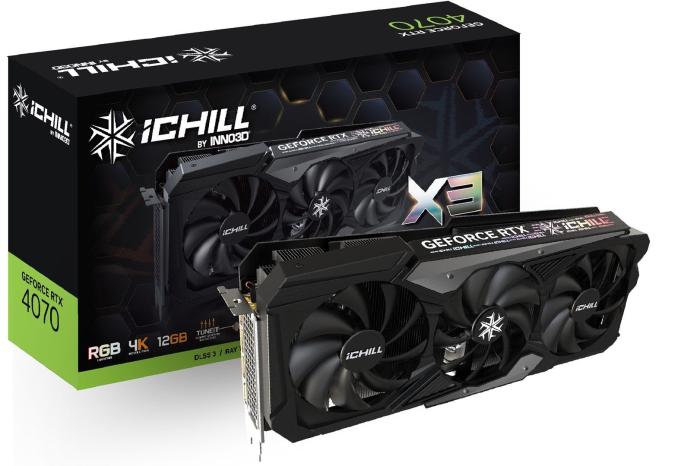 GeForce PCI-E RTX4070 INNO3D 12GB GDDR6X iChill X3 [C40703-126XX-186148H] (1xHDMI 2.1a, 3xDP 1.4a) (192-bit, PCI-E 4.0)