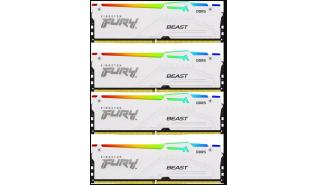 DDR5 128GB (4x32GB) 5200 MHz Kingston Fury Beast White RGB XMP CL40 1.25V [KF552C40BWAK4-128]