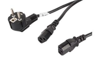 Lanberg Kabel zasilający komputerowy podwójny (1.8m) CEE 7/7/2xIEC 320 C13 VDE (czarny) [CA-C13C-13CC-0018-BK]