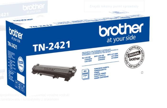 TN2421 - czarny, oryginalny toner Brother, 3000 stron (Brother DCP-L2512D, L2532DW, L2552DN, HL-L2312D, L2352DW, L2372DN, MFC-L2712DW, L2712DN, L2732DW, L2752DW)