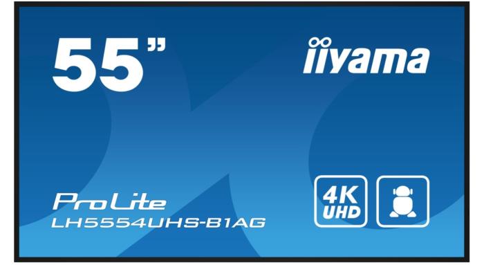55’’ Iiyama LH5554UHS-B1AG (IPS LED, 3840x2160, 500, 8ms, 60Hz) (3xHDMI, 2xUSB 2.0, VGA, DVI, DP, microSD, LAN, Audio) system Android OS, pivot, czarny matowy, głośniki