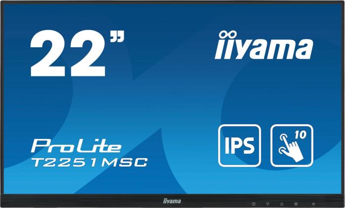 22’’ Iiyama T2251MSC-B1 (IPS dotykowy, 1920x1080, 250, 5 000 000:1, 7ms, 60Hz) (VGA, HDMI, DP, USB 2.0) (VESA) głośniki, czarny