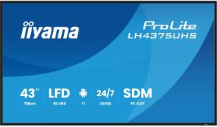 (43) 42.5 Iiyama ProLite LH4375UHS-B2AG (IPS, 3840x2160, 500, 8ms, 60Hz) (3xHDMI 2.0, 1xDP 1.4, 2xUSB-A 2.0, audio) głośniki, czarny