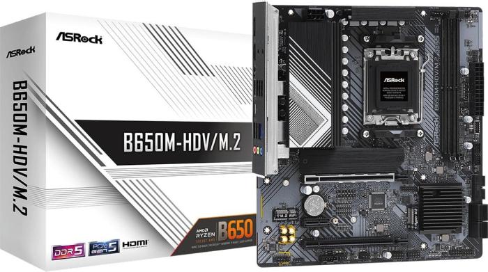 Asrock B650M-HDV/M.2 (AMD B650) [AM5, 4xDDR5 do 7200MHz, (HDMI 2.1, DP 1.4) (2xM.2, 1xPCIe 4.0 x16 1xPCIe 4.0 x16 (x4),1x PCIe 4.0 x1), micro ATX]