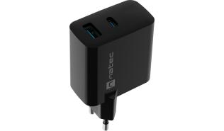 Ładowarka sieciowa Natec Ribera GaN 45W Quick Charge 3.0 1xUSB-C/1xUSB-A (5V-20V/3A/45W) (czarny) [NUC-2143]