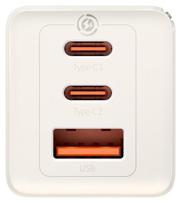 Ładowarka sieciowa Baseus GaN5 65W Quick Charge 3.0 2xUSB-C/1xUSB-A (5V-20V/3.0-3.25A/65W) (do laptopów z Power Delivery) (biały) [P10110812227-Z1]
