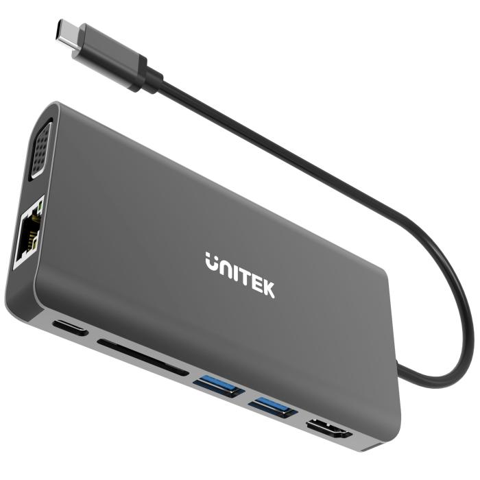 Unitek D1019A USB-C 3.1 (2xUSB 3.0, HDMI 1.4, VGA, USB-C PD, czytnik SD, jack)