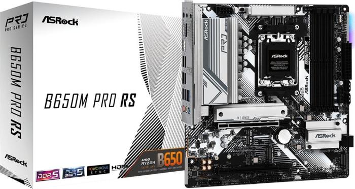 Asrock B650M PRO RS (AMD B650) [AM5, 4xDDR5 do 7200MHz, (HDMI 2.1, DP 1.4) (3xM.2, 1xPCIe 4.0 x16, 1xPCIe 3.0 x16 (x4), micro ATX]