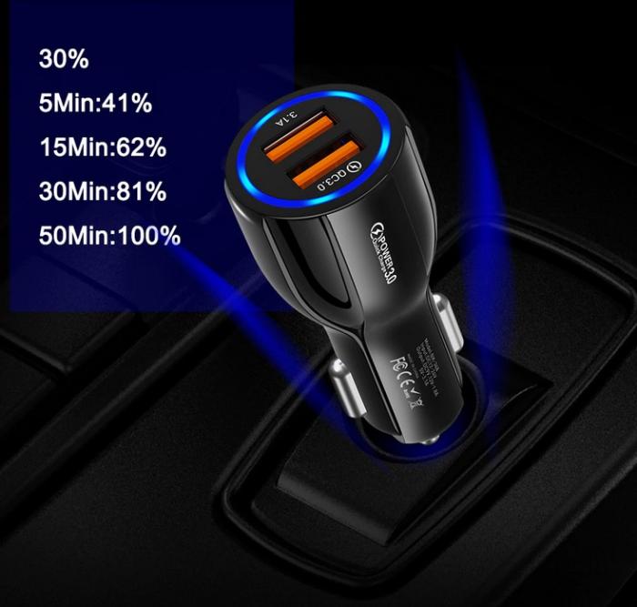 Tkey Ładowarka samochodowa QuickCharge 3.0 (QC 3.0) LED (12-32V) (12 1.8A, 9V 2A, 5V 6A) 18W 2xUSB [LZ-681]