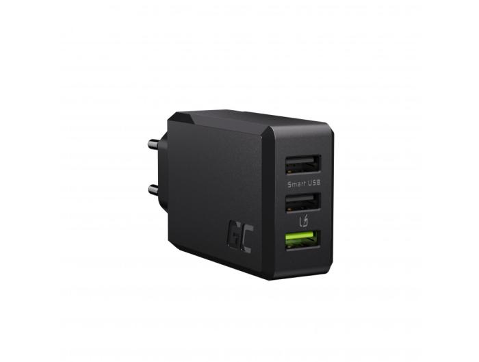 Green Cell Quick Charge 3.0 Uniwersalna ładowarka (zasilacz) sieciowa 230V / 3xUSB (2x5V 2.4A, 1x12V 1.5A) [CHARGC03]
