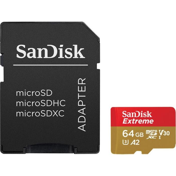 Secure Digital 64GB Sandisk Micro SDXC Extreme UHS-I U3 A2 C10 V30 + adapter (160/60MB/s) [SDSQXA2-064G-GN6MA]