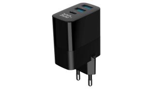 Ładowarka sieciowa Gembird GaN 2xUSB QC3.0 18W Type-C 30W LCD (czarny) [TA-UC-PDQC30LCD-BK-02]