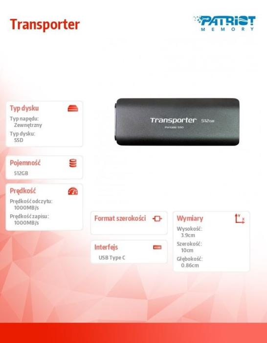 Patriot Transporter 512GB SSD USB-C 3.1 (1000 MBs) [PTP512GPEC]
