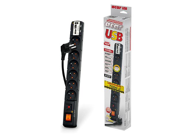 Acar USB (1.5m) 6 gniazd (czarny) [W0157]