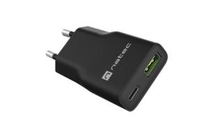 Ładowarka sieciowa Natec Ribera GaN Slim 20W PD 1xUSB-C/1xUSB-A (czarny) [NUC-2377]
