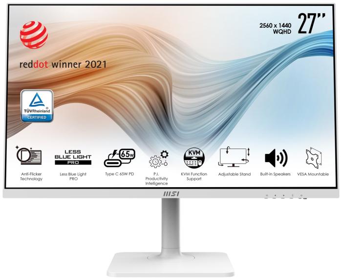 27’’ MSI Modern MD272QPW (IPS LED, 1920x1080, 300, 5ms, 95% sRGB, 75Hz) (HDMI 1.4b, DP 1.2, USB-C/DP, 2xUSB 2.0) pivot, głośniki, biały