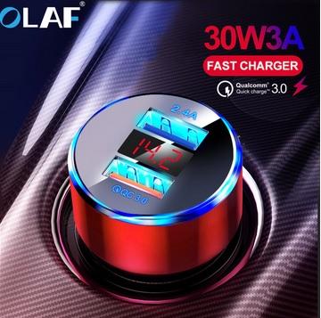 Olaf Ładowarka samochodowa QuickCharge 3.0 LED (12-24V, 3A, 2xUSB) [AA0342]